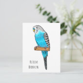 Blaue Budgerigar-Cartoon Postkarte (Stehend Vorderseite)