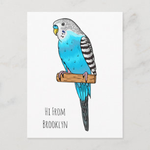 Blaue Budgerigar-Cartoon Postkarte