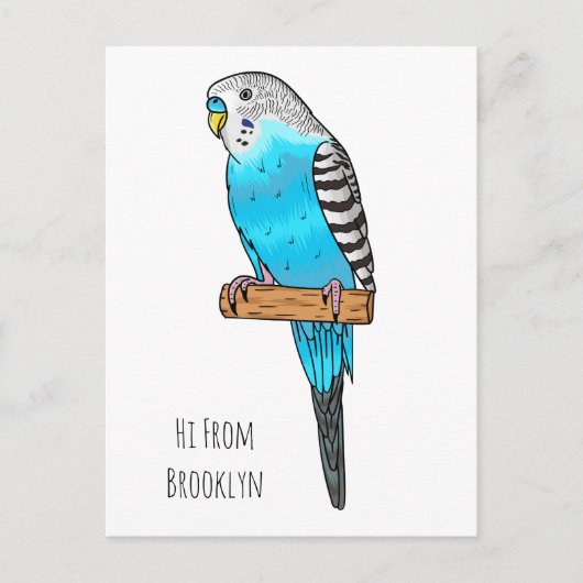 Blaue Budgerigar-Cartoon Postkarte (Vorderseite)
