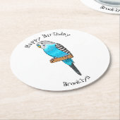 Blaue Budgerigar-Cartoon Runder Pappuntersetzer (Angewinkelt)