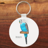 Blaue Budgerigar-Cartoon Schlüsselanhänger (Vorderseite)