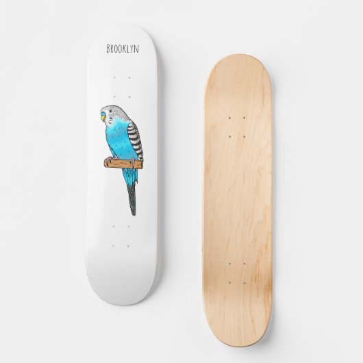 Blaue Budgerigar-Cartoon Skateboard (Vorderseite)