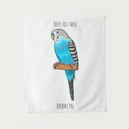 Blaue Budgerigar-Cartoon Wandteppich (Vorderseite)