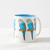Blaue Budgerigar-Cartoon Zweifarbige Tasse (VorderseiteRechts)