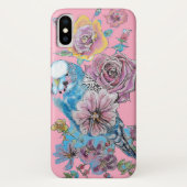 Blaue Budgie Blumengärten Pink Case-Mate iPhone Hülle (Rückseite)