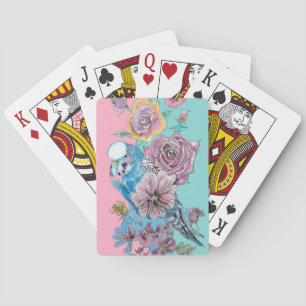 Blaue Budgie Rote Rose Blumen Spiel Aqua Karten Se Spielkarten