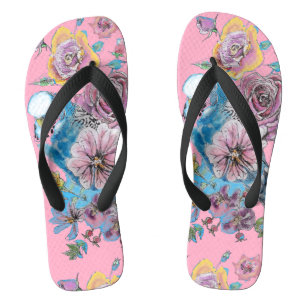 Blaue Budgie-Sittiche Rosa Rosen-Blumenmuster Badesandalen