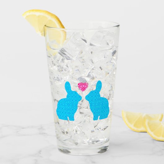 Blaue Bunnien und rosa Herz Glas (Vorderseite Ice)
