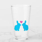 Blaue Bunnien und rosa Herz Glas (Vorderseite)