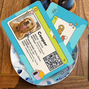 Blaue & Bunte Hund-ID-Karte mit QR-Code & Foto Ausweis