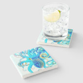 Blaue bunte Krake Steinuntersetzer (Seitenansicht)