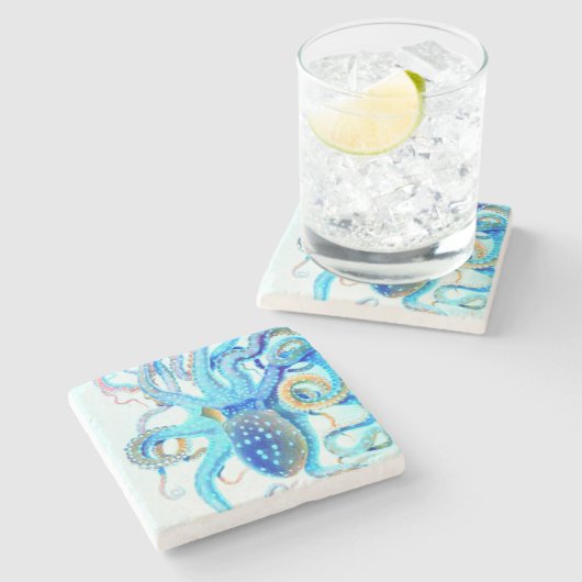 Blaue bunte Krake Steinuntersetzer (Seitenansicht)