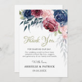 Blaue Burgunder-Rose Blush Pink Wedding Dankeskarte (Vorne/Hinten)