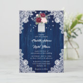 Blaue Burgundy Blush Rose Wood Floral Wedding Einladung (Stehend Vorderseite)