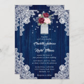 Blaue Burgundy Blush Rose Wood Floral Wedding Einladung (Vorne/Hinten)