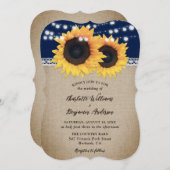 Blaue Burlap Lights Sonnenblumen Country Hochzeit Einladung (Vorne/Hinten)