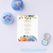 Blaue Burnt Orange Terracotta Wedding Menu Flyer (Einzeln)