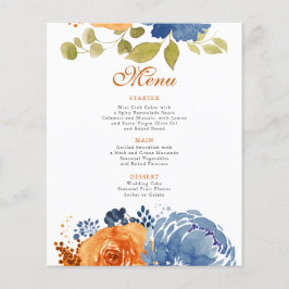 Blaue Burnt Orange Terracotta Wedding Menu Flyer