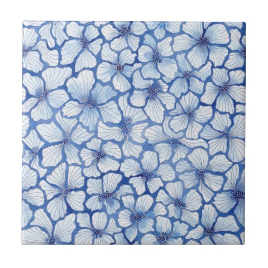 Blaue Butterblumen Fliese (Vorderseite)