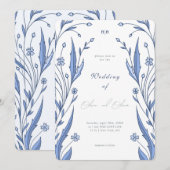 Blaue Butterblumen-Hochzeit Einladung (Vorne/Hinten)