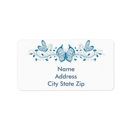 Blaue Butterfäden und Blume Adressaufkleber (Vorne)