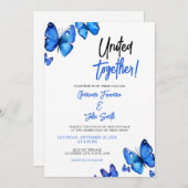 Blaue Butterfliegen Chic Wedding Einladung (Vorne/Hinten)