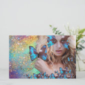 BLAUE BUTTERFLY 16 . GEBURTSTAG PARTY BRIEFPAPIER (Stehend Vorderseite)