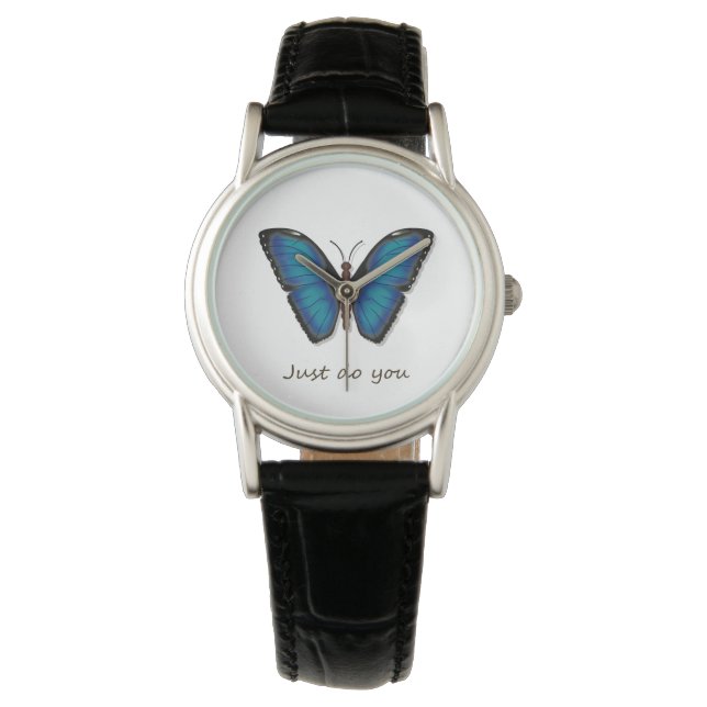 Blaue Butterfly-Klassiklederuhr Armbanduhr (Vorderseite)