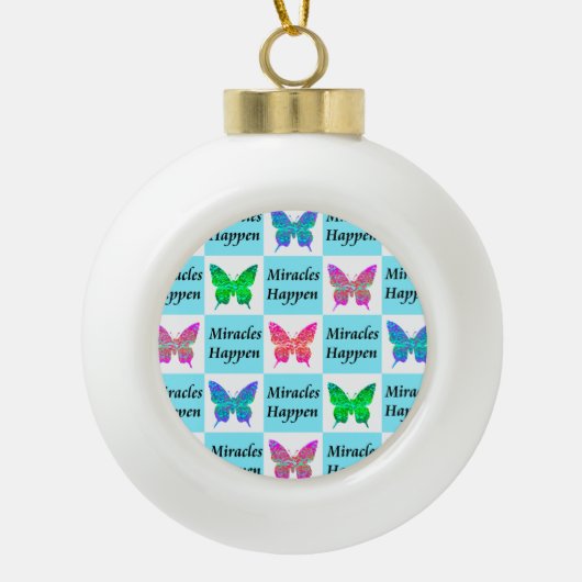 BLAUE BUTTERFLY MIRACLES GESCHAFFEN KERAMIK Kugel-Ornament (Vorderseite)