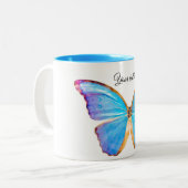 BLAUE BUTTERFLY personalisieren Zweifarbige Tasse (Vorderseite Links)