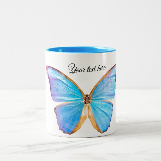 BLAUE BUTTERFLY personalisieren Zweifarbige Tasse (Mittel)