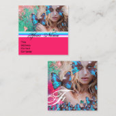 BLAUE BUTTERFLY SCHÖNHEIT MAKEUP KÜNSTLER Hot Pink Quadratische Visitenkarte (Vorne/Hinten)