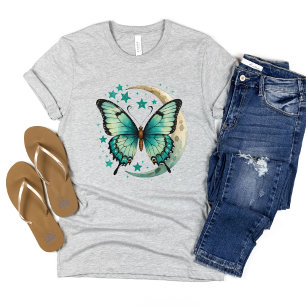 Blaue Butterfly Sterne Himmel Mond Boho T-Shirt