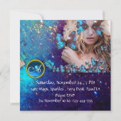 BLAUE BUTTERFLY SWEET 16 PARTY MONOGRAM, Champagne Einladung (Rückseite)