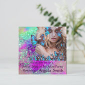 BLAUE BUTTERFLY SWEET 16 PARTY MONOGRAM, Champagne Einladung (Stehend Vorderseite)