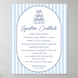 Blaue Cabana-Streifen-Hochzeits-Signature-Drinks-S Poster