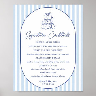 Blaue Cabana-Streifen-Hochzeits-Signature-Drinks-S Poster