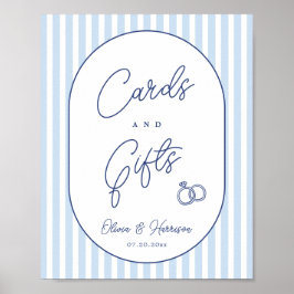 Blaue Cabana-Streifen-Hochzeitskarten und Geschenk Poster