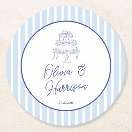 Blaue Cabana-Streifen-Minimalist-Hochzeit Runder Pappuntersetzer