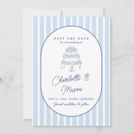 Blaue Cabana-Streifen Minimalist Save-the-Date-Kar Einladung