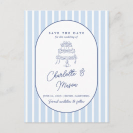 Blaue Cabana-Streifen Minimalist Save-the-Date-Kar Postkarte