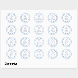 Blaue Cabana-Streifen Minimalistische Hochzeit Runder Aufkleber