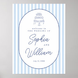 Blaue Cabana-Streifen Minimalistische Hochzeits-Wi Poster