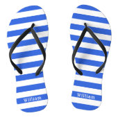 Blaue Cabana Streifen Personalisierter Strand Badesandalen (Fußbett)