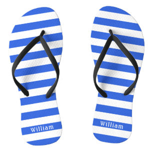 Blaue Cabana Streifen Personalisierter Strand Badesandalen