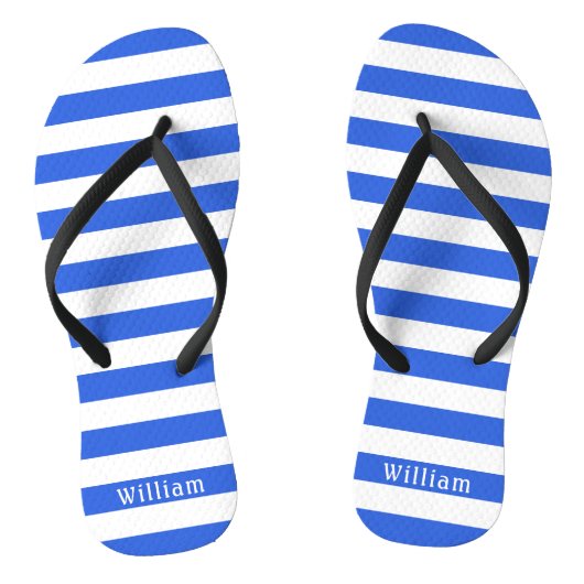 Blaue Cabana Streifen Personalisierter Strand Badesandalen (Fußbett)