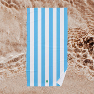 Blaue Cabana Streifen und Personalisiert grüne Mon Strandtuch