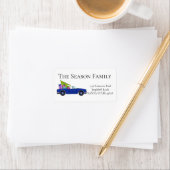 Blaue Cabrio mit Weihnachtsgeschenken Adressaufkleber (Insitu)