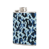 Blaue Camouflage Abstraktes Muster Flachmann (Links)