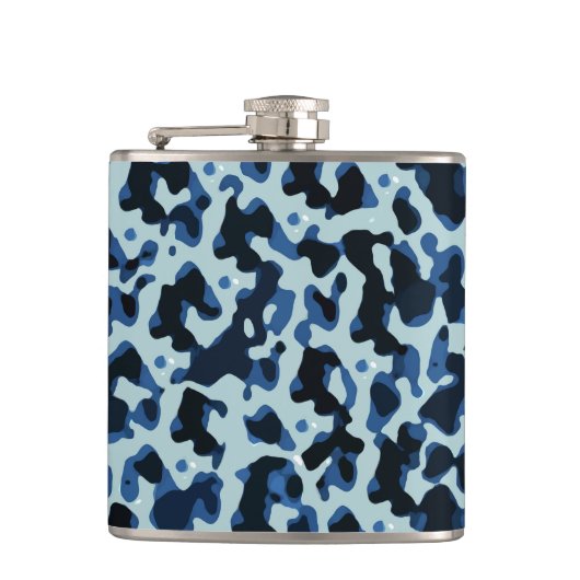 Blaue Camouflage Abstraktes Muster Flachmann (Vorderseite)